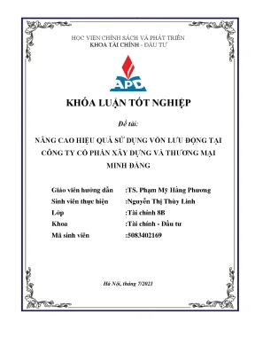 Luận văn nâng cao hiệu quả sử dụng vốn lưu động tại công ty cổ phần xây dựng và thương mại minh đăng