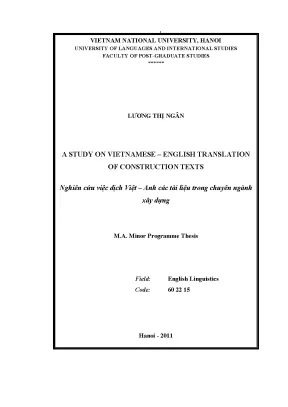 Luận văn thạc sĩ a study on vietnamese english translation of construction texts