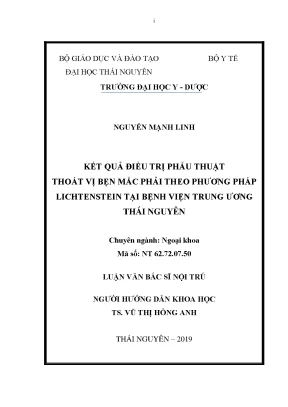 Kết quả điều trị phẫu thuật thoát vị bẹn mắc phải theo phương pháp lichtenstein tại bệnh viện trung ương thái nguyên