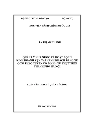 Luận văn quản lý nhà nước về hoạt động kinh doanh vận tải hành khách bằng xe ô tô theo tuyến cố định từ thực tiễn thành phố hà nội