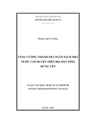 Luận văn thạc sĩ tăng cường thanh tra ngân sách nhà nước cấp huyện trên địa bàn tỉnh hưng yên