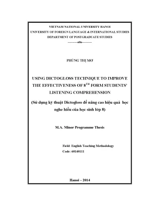 Luận văn thạc sĩ using dictogloss technique to improve the effectiveness of 8th form students listening comprehension