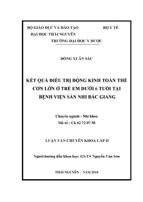 Kết quả điều trị động kinh toàn thể cơn lớn ở trẻ em dưới 6 tuổi tại bệnh viện sản nhi bắc giang