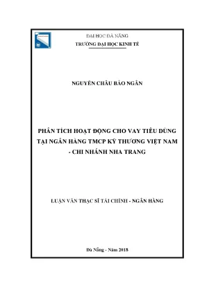 Luận văn phân tích hoạt động cho vay tiêu dùng tại ngân hàng tmcp kỹ thương việt nam chi nhánh nha trang