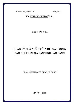 Luận văn quản lý nhà nước đối với hoạt động báo chí trên địa bàn tỉnh cao bằng
