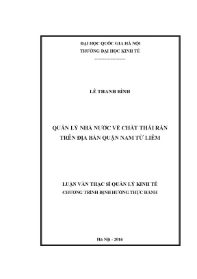 Luận văn thạc sĩ quản lý nhà nước về chất thải rắn trên địa bàn quận nam từ liêm