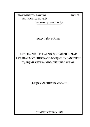 Kết quả phẫu thuật nội soi sau phúc mạc cắt thận mất chức năng do bệnh lý lành tính tại bệnh viện đa khoa tỉnh bắc giang