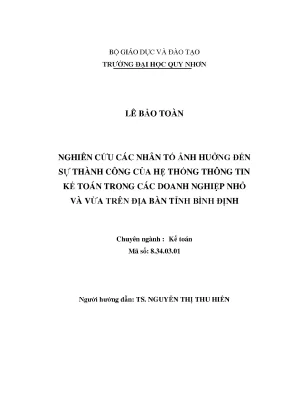 Luận văn nghiên cứu các nhân tố ảnh huởng đến sự thành công của hệ thống thông tin kế toán trong các doanh nghiệp nhỏ và vừa trên địa bàn tỉnh bình định