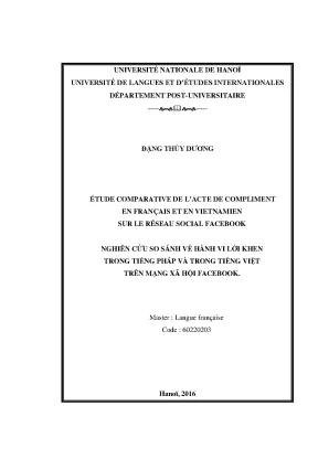 Luận văn thạc sĩ étude comparative de lacte de compliment en français et en vietnamien sur le réseau social facebook