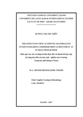 Luận văn thạc sĩ the effects of using authentic materials on students reading comprehension achievement at le hoan high school
