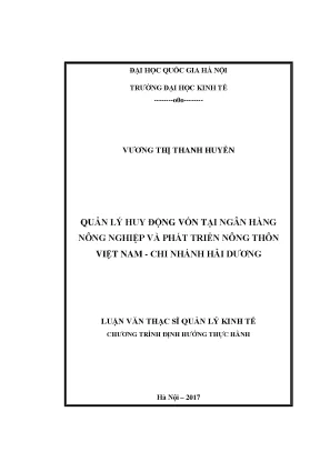 Luận văn thạc sĩ quản lý huy động vốn tại ngân hàng nông nghiệp và phát triển nông thôn việt nam chi nhánh hải dương