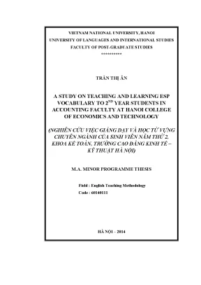 Luận văn thạc sĩ a study on teaching and learning esp vocabulary to 2nd year students in accounting faculty at hanoi college of economics and technology