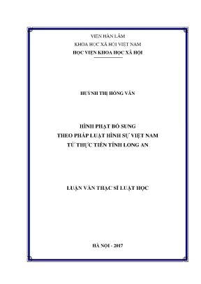 Luận văn thạc sĩ luật học hình phạt bổ sung theo pháp luật hình sự việt nam từ thực tiễn tỉnh long an