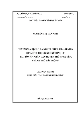 Luận văn quyền của bị cáo là người chưa thành niên phạm tội trong xét xử hình sự tại tòa án nhân dân huyện thủy nguyên thành phố hải phòng