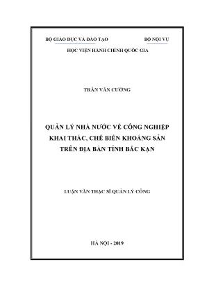 Luận văn quản lý nhà nước về công nghiệp khai thác chế biến khoáng sản trên địa bàn tỉnh bắc kạn