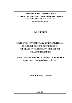 Luận văn thạc sĩ developing supplementary reading materials to improve reading comprehension for grade 10th students at a high school in bac ninh province