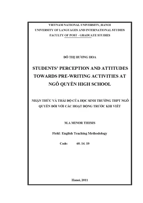Luận văn thạc sĩ students perception and attitudes towards pre writing activities at ngo quyen high school masters thesis vietnam national university hanoi