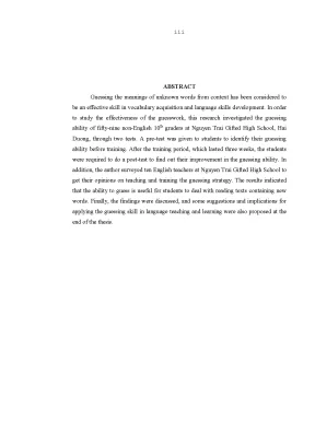 Luận văn thạc sĩ the effectiveness of guessing the meanings of unknown words from context by non english 10th graders at nguyen trai gifted high school hai duong