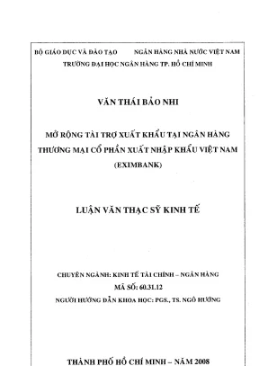 Luận văn thạc sĩ mở rộng tài trợ xuất khẩu tại ngân hàng thương mại cổ phần xuất nhập khẩu việt nam eximbank