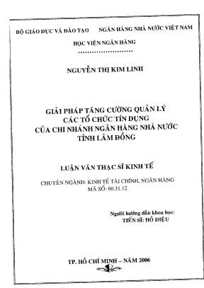 Luận văn thạc sĩ giải pháp tăng cường quản lý các tổ chức tín dụng của chi nhánh ngân hàng nhà nước tỉnh lâm đồng