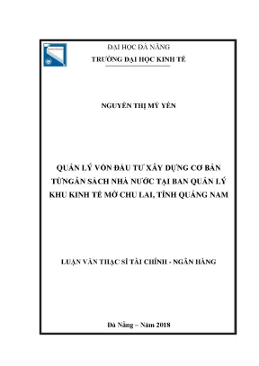 Luận văn quản lý vốn đầu tư xây dựng cơ bản từ ngân sách nhà nước tại ban quản lý khu kinh tế mở chu lai tỉnh quảng nam