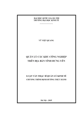 Luận văn thạc sĩ quản lý các khu công nghiệp trên địa bàn tỉnh hưng yên