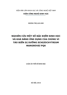Luận văn nghiên cứu một số đặc điểm sinh học và khả năng ứng dụng của chủng vi tảo biển dị dưỡng schizochytrium mangrovei pq6