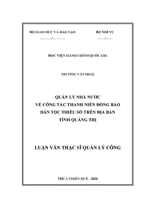 Luận văn quản lý nhà nước về công tác thanh niên đồng bào dân tộc thiểu số trên địa bàn tỉnh quảng trị