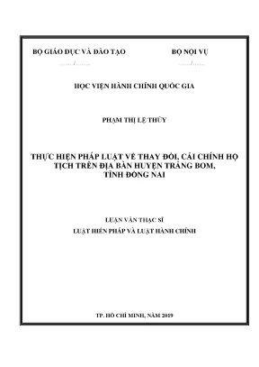 Luận văn thực hiện pháp luật về thay đổi cải chính hộ tịch trên địa bàn huyện trảng bom tỉnh đồng nai