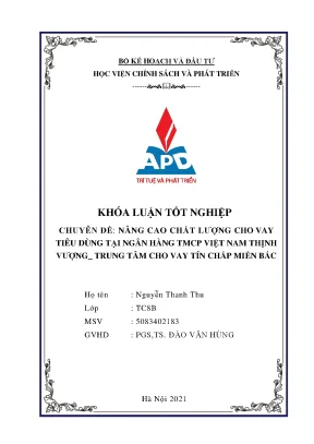 Luận văn nâng cao chất lượng cho vay tiêu dùng tại ngân hàng tmcp vpbank trung tâm cho vay tín chấp miền bắc