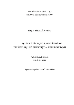 Luận văn quản lý tín dụng tại ngân hàng thương mại cổ phần việt á tỉnh bình định