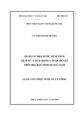 Luận văn quản lý nhà nước về di tích lịch sử cách mạng cấp quốc gia trên địa bàn tỉnh quảng nam