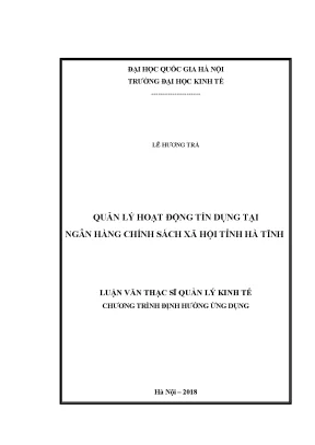 Luận văn thạc sĩ quản lý hoạt động tín dụng tại ngân hàng chính sách xã hội tỉnh hà tĩnh