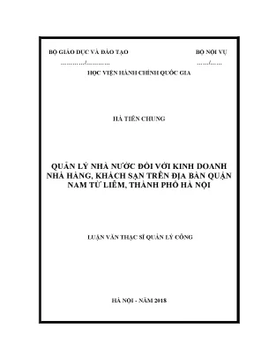 Luận văn quản lý nhà nước đối với kinh doanh nhà hàng khách sạn trên địa bàn quận nam từ liêm thành phố hà nội