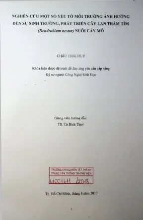 Nghiên cứu một số yếu tố môi trường ảnh hưởng đến sự sinh trưởng phát triển cây lan trầm tím dendrobium nestor nuôi cấy mô