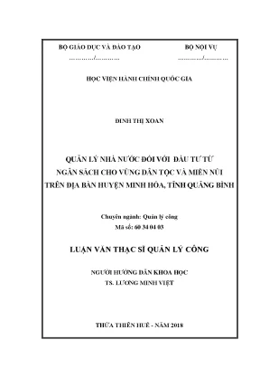 Luận văn quản lý nhà nước đối với đầu tư từ ngân sách cho vùng dân tộc và miền núi trên địa bàn huyện minh hóa tỉnh quảng bình
