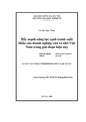 Luận văn thạc sĩ đẩy mạnh năng lực cạnh tranh xuất khẩu của doanh nghiệp vừa và nhỏ việt nam trong giai đoạn hiện nay