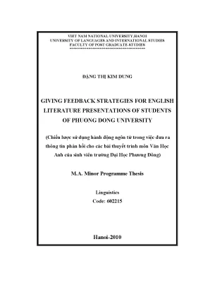 Luận văn thạc sĩ giving feedback strategies for english literature presentations of students of phuong dong university