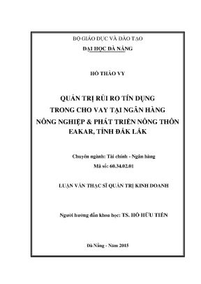 Luận văn quản trị rủi ro tín dụng trong cho vay tại ngân hàng nông nghiệp và phát triển nông thôn eakar tỉnh đắk lắk