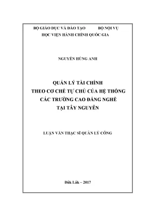 Luận văn quản lý tài chính theo cơ chế tự chủ của hệ thống các trường cao đẳng nghề tại tây nguyên