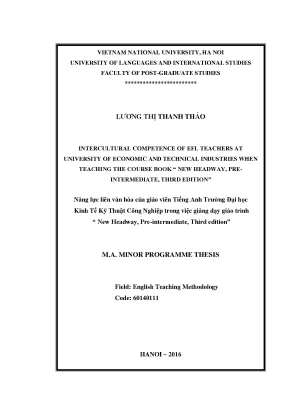 Luận văn thạc sĩ intercultural competence of elf teachers at university of economic and technical industries when teaching the course book new headway pre intermediate third edition