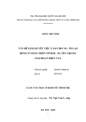 Luận văn thạc sĩ vấn đề giải quyết việc làm cho người lao động ở nông thôn tỉnh hưng yên trong giai đoạn hiện nay