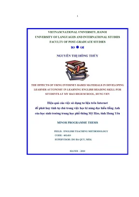 Luận văn thạc sĩ the effects of using internet based materials in developing learner autonomy in learning english reading skill for students at my hao high school hung yen
