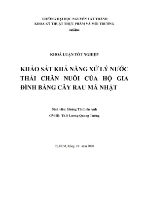 Khảo sát khả năng xử lý nước thải chăn nuôi của hộ gia đình bằng cây rau má nhật