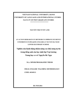 Luận văn thạc sĩ an action research on methods to improve students confidence in speaking english at nguyen ba ngoc lower secondary school
