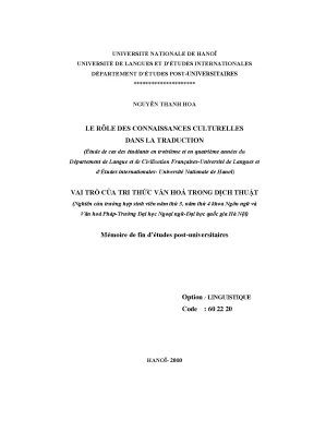 Luận văn thạc sĩ le rôle des connaissances culturelles dans la traduction étude de cas des étudiants en troisième et en quatrième années du département de langue et de civilisation françaises