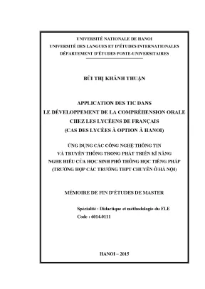 Luận văn thạc sĩ application des tic dans le développement de la compréhension orale chez les lycéens de français cas des lycées à option à hanoi