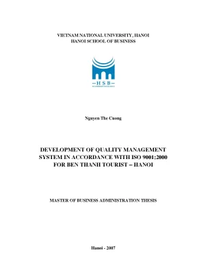Luận văn thạc sĩ development of quality management system in accordance with iso 9001 2000 for ben thanh tourist hanoi