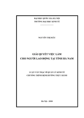 Luận văn thạc sĩ giải quyết việc làm cho người lao động tại tỉnh hà nam