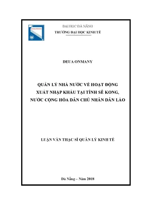 Luận văn quản lý nhà nước về hoạt động xuất nhập khẩu tại tỉnh sê kong nước chdcnd lào